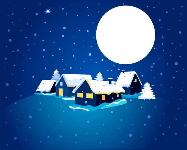 Weihnachtskarte mit Nachtstadt und Schnee — Stockvektor