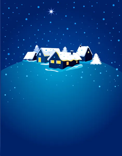 Kerstkaart met nacht stad en sneeuw — Stockvector