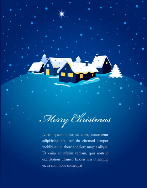 Christmas card with night town and snow — Stock Vector
