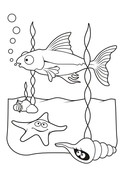 海の生物のぬり絵 — ストックベクタ
