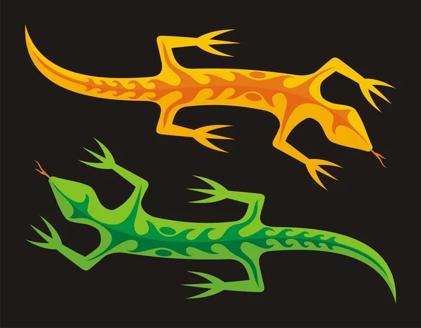 Зелені та помаранчеві ящірки — стоковий вектор