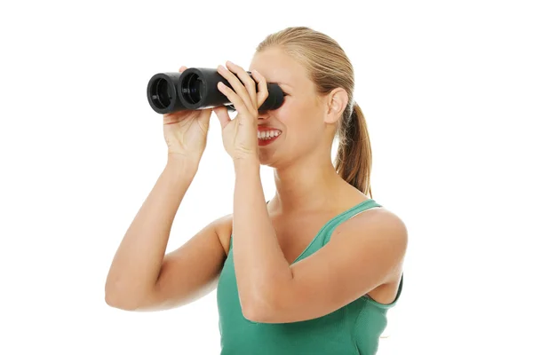 Teen girl with binoculars. — Stock Photo, Image