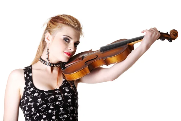Teenie-Punk-Mädchen mit ihrer Geige. — Stockfoto