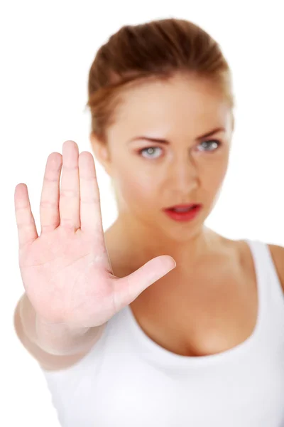 Giovane ragazza mostrando stop gesto. — Foto Stock