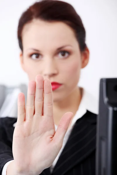 Closeup on woman hand gesturing stop. — Stock Photo, Image