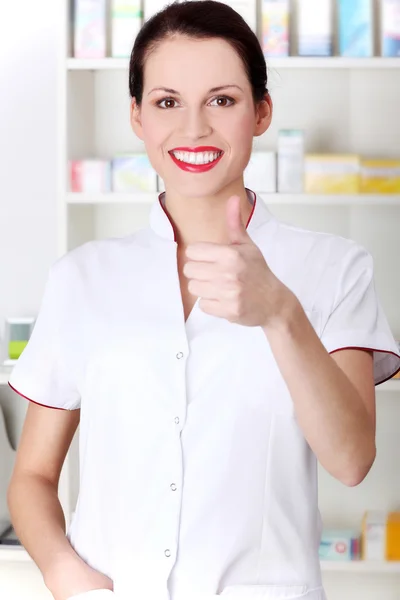 Pharmacist showing okay gesture. — Stock Photo, Image