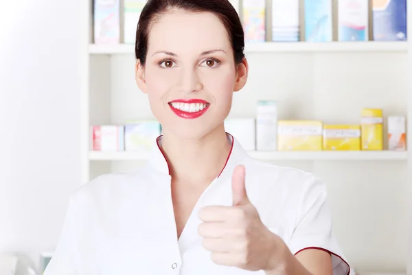 Pharmacist showing okay gesture. — Stock Photo, Image