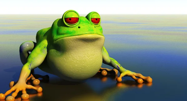 Frog cartoon in reflective pond — Stock Photo, Image