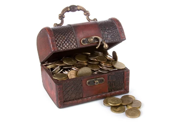 Open chest with coins — Stock Photo, Image