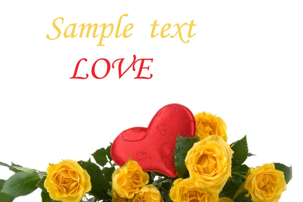 Hermosas rosas amarillas y corazones — Foto de Stock