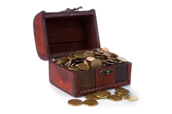 Open chest with coins — Stock Photo, Image