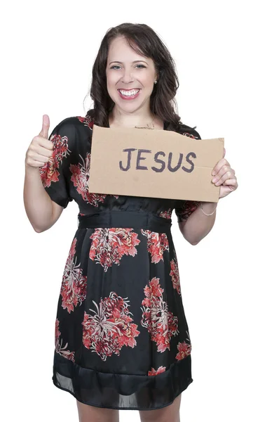 持有耶稣标志的女人 — 图库照片