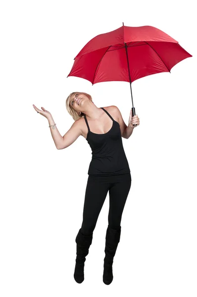 Žena hospodářství deštník — Stock fotografie