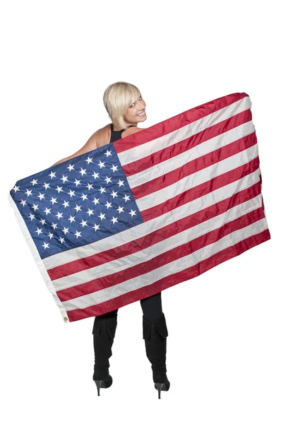 Γυναίκα με σημαία — Φωτογραφία Αρχείου