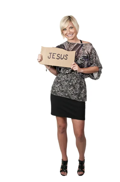 イエス ・ キリストの記号を保持している女性 — ストック写真