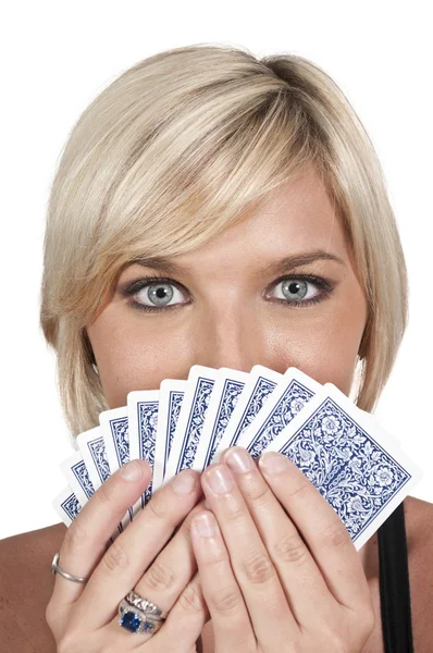Mujer jugando a las cartas —  Fotos de Stock