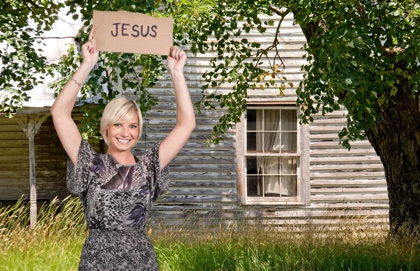 Woman Holding Jesus Sign — Stock Photo, Image