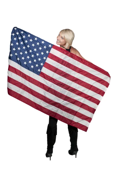 깃발을 가진 여자 — 스톡 사진