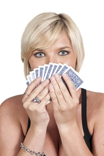 Mulher jogando cartas — Fotografia de Stock