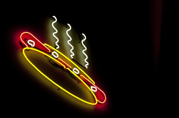 Neonový nápis párek v rohlíku — Stock fotografie