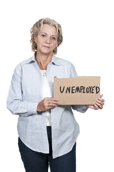 Žena držící znak nezaměstnanost — Stock fotografie