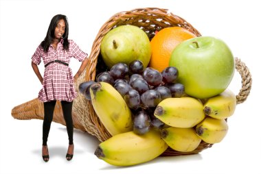 Pregnant Black Woman and a Fruit Cornucopia clipart