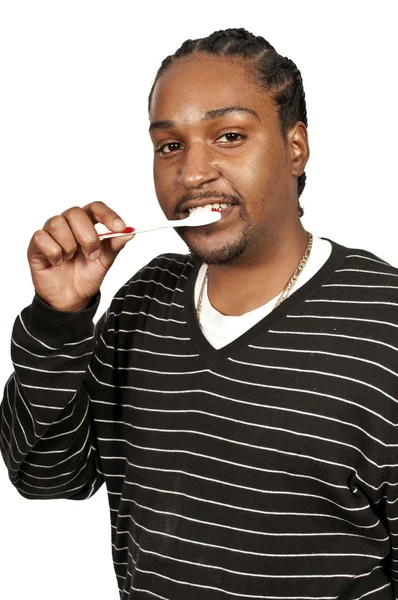 Άνθρωπος βουρτσίζει τα δόντια — Φωτογραφία Αρχείου