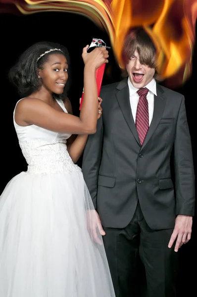 Black Woman and Flaming Man — Stock Photo, Image