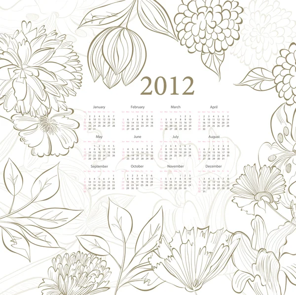 Vorlage für Kalender 2012 mit Blumen — Stockvektor