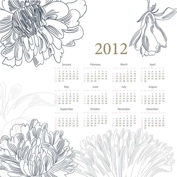 Ημερολόγιο 2012 με λουλούδια — Διανυσματικό Αρχείο