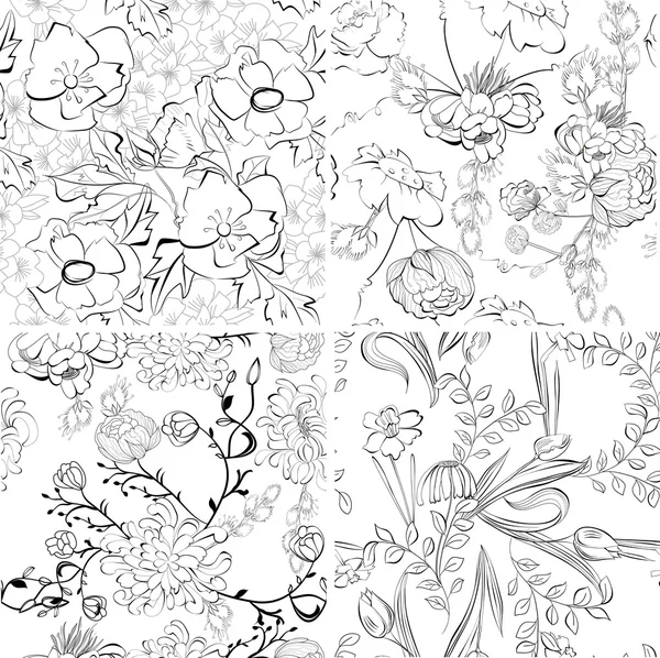 Set of floral seamless wallpaper — Stock Vector