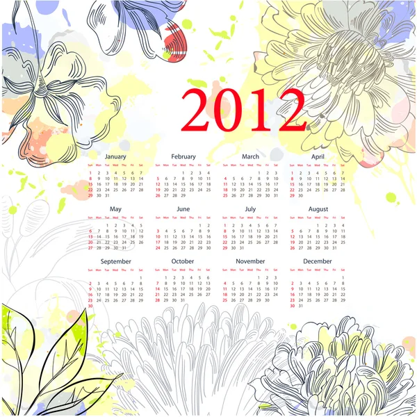 Blumenkalender für 2012 — Stockvektor