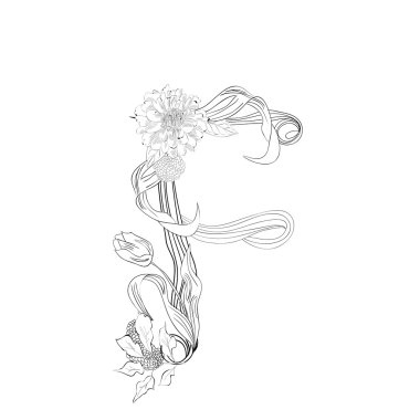 Floral font, Letter H clipart