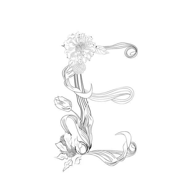 Çiçek yazı tipi, e harfi — Stok Vektör