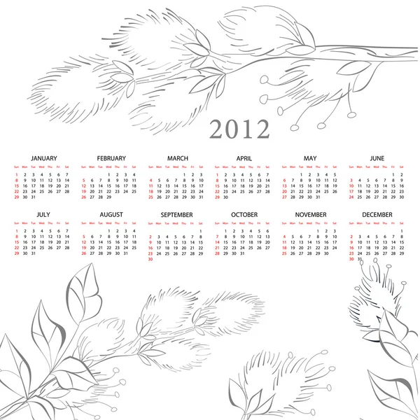 Πρότυπο για το ημερολόγιο 2012 με λουλούδια — Διανυσματικό Αρχείο
