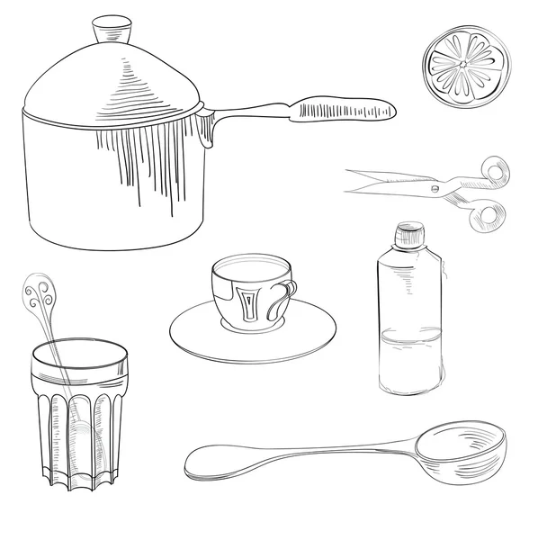 Sketch with kitchen equipment — Stock Vector