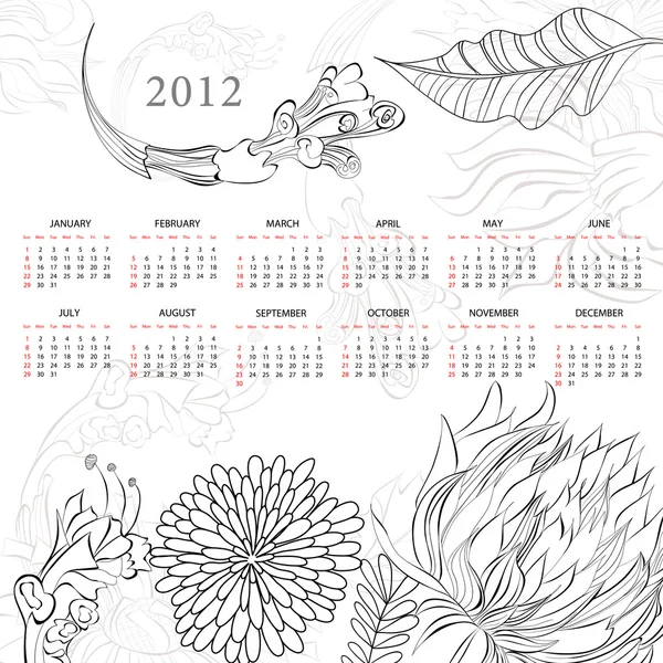 Plantilla para el calendario 2012 — Vector de stock