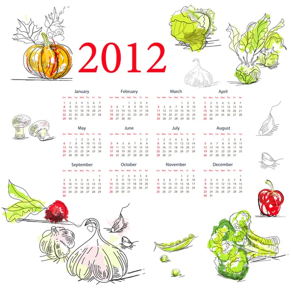 Calendário para 2012 com verdura —  Vetores de Stock