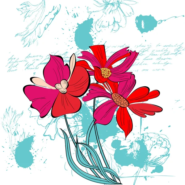 Φόντο grunge με όμορφα λουλούδια — Διανυσματικό Αρχείο