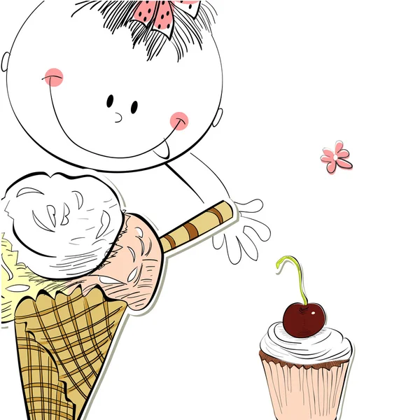 Fille avec crème glacée — Image vectorielle