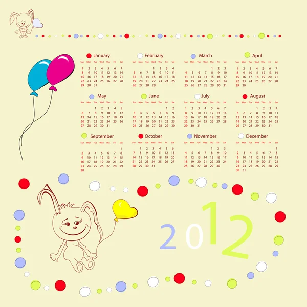 Kalender für 2012 mit Kaninchen — Stockvektor