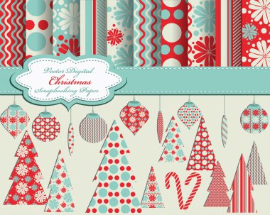 Set of Christmas vector paper and clip art for scrapbook