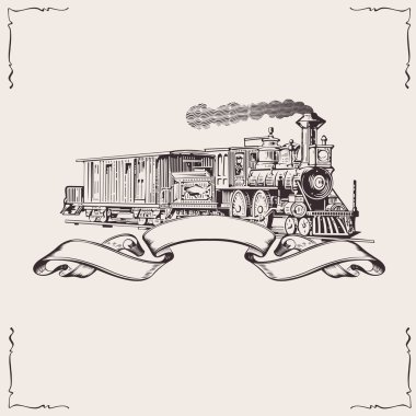 Vintage Locomotive Banner. Vector illustration. clipart