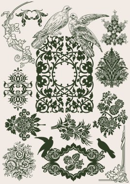 Flower Vintage Royal Design Elements And Doves. clipart