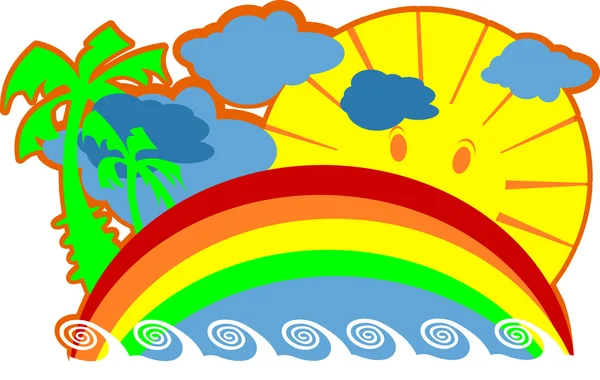 Ön, havet, palmer, sol semester vektor — Stock vektor