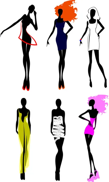 Six Fashion Girls Silhouette. Di più nel mio portafoglio . — Vettoriale Stock