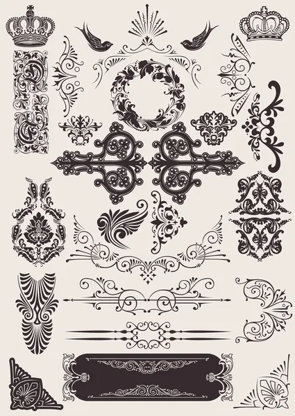 Vektör seti: kaligrafik tasarım elemanları ve sayfa dekorasyonu — Stok Vektör