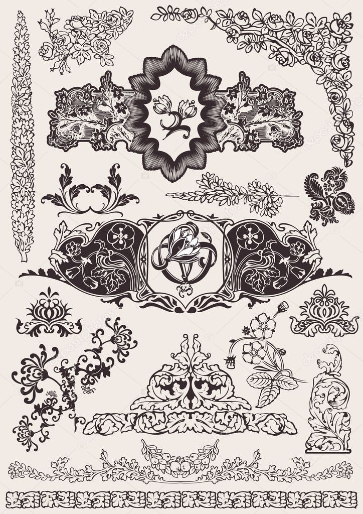 Vintage Floral Elements For Design