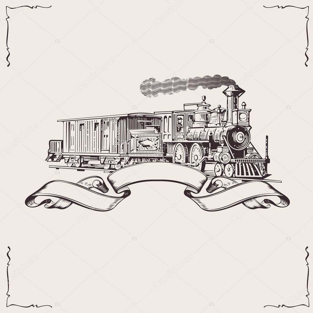 Vintage Locomotive Banner. Vector illustration.