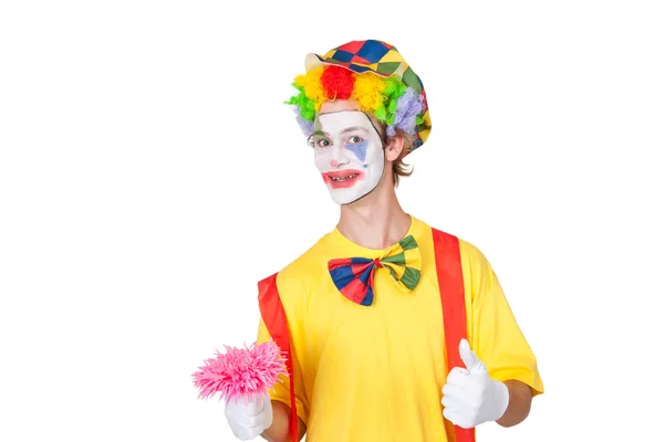 Clown with pink flower — Stock Photo, Image